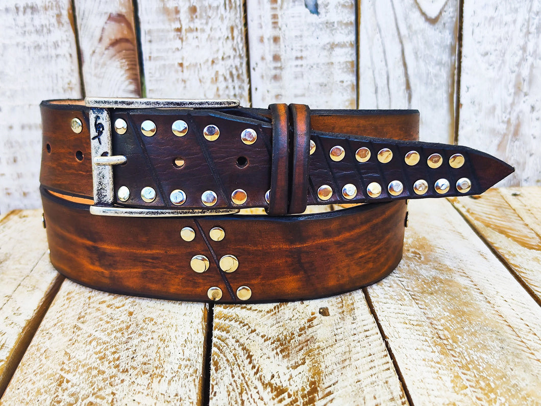 Rustic Mens Belt Unique Artisan Leather Brown Buckle Custom Mens Apparel Accessories