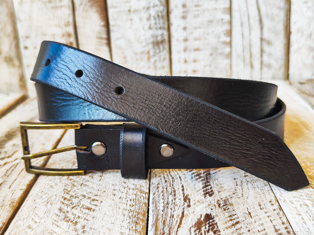 Personalized Genuine Leather Belt - Narrow Black for Men Women Boyfriend Gift with Custom Name Engraving