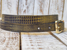 Black Leather Belt, Gold Wash and gold Buckle, Elegant Everyday Accessor. Adjustable belt the perfect gift