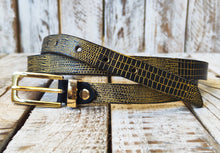 Black Leather Belt, Gold Wash and gold Buckle, Elegant Everyday Accessor. Adjustable belt the perfect gift