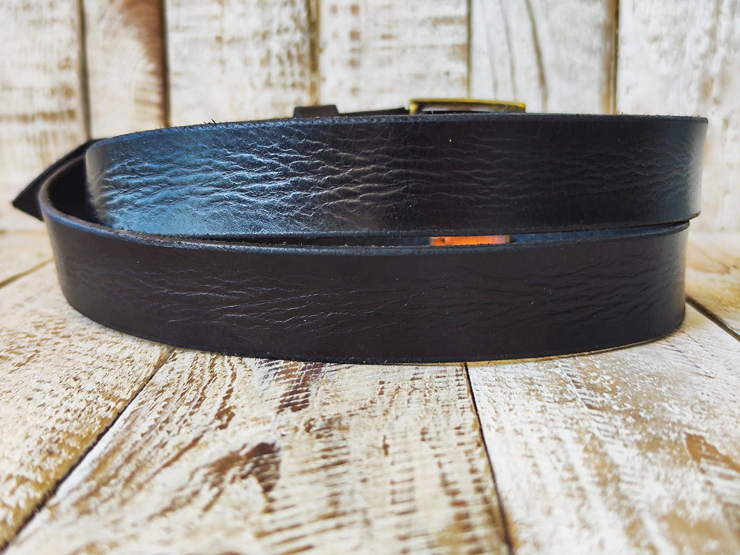 Personalized Genuine Leather Belt - Narrow Black for Men Women Boyfriend Gift with Custom Name Engraving