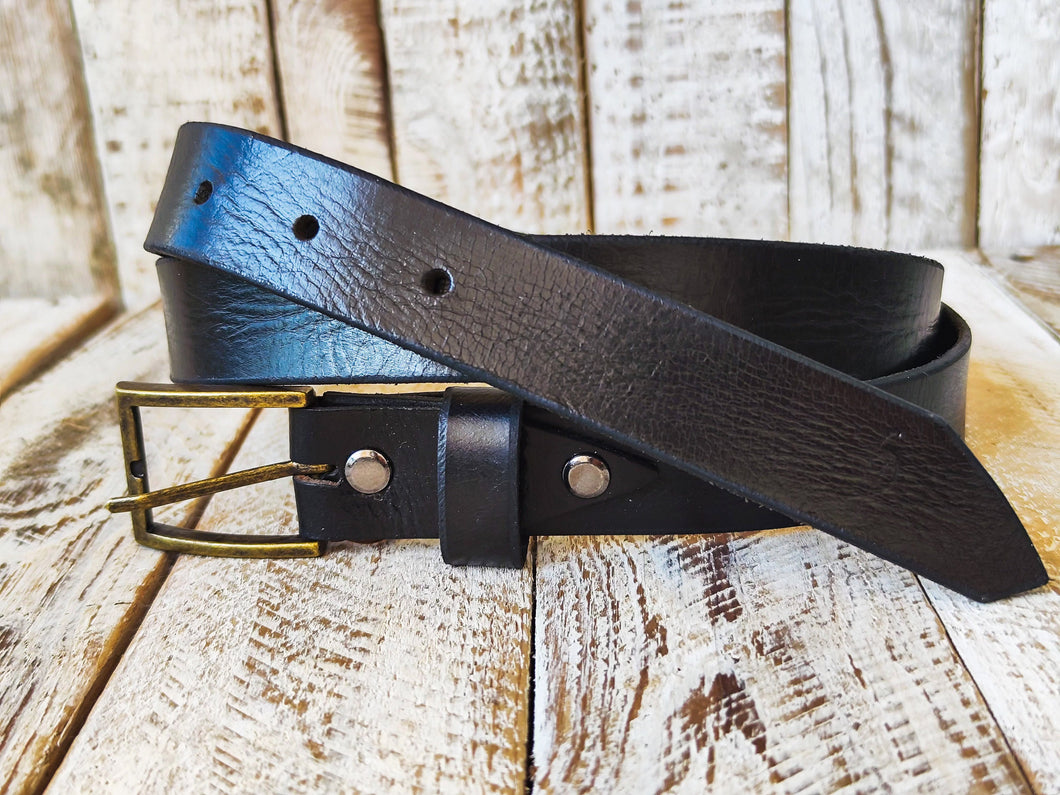 Personalized Genuine Leather Belt - Narrow Black for Men Women Boyfriend Gift with Custom Name Engraving