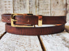 Narrow Brown Leather Belt with Gold Buckle - Classic Everyday Casual Wear for Jeans