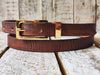 Classic Casual Narrow Brown Leather Belt with Gold Buckle for Everyday Wear - Perfect with Jeans