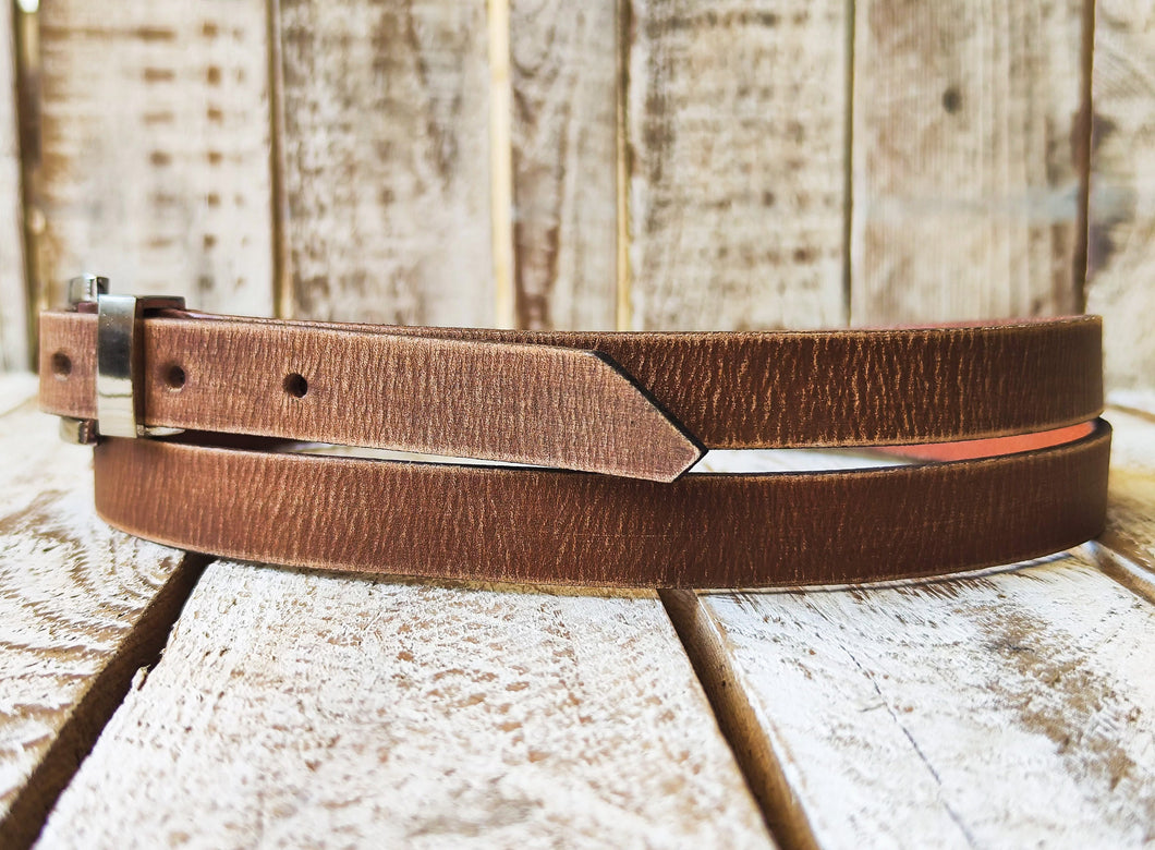 Handcrafted Brown Leather Belt with Silver Buckle - Stylish Unisex Accessory for Men and Women