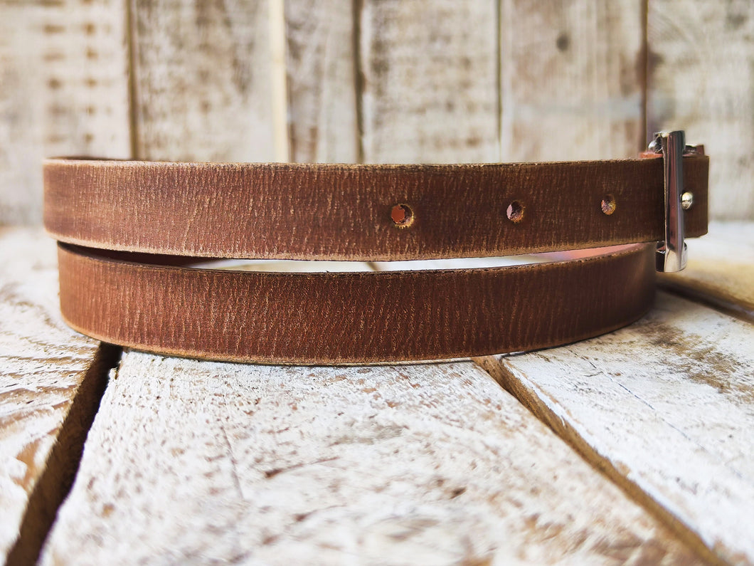 Handcrafted Brown Leather Belt with Silver Buckle - Stylish Unisex Accessory for Men and Women