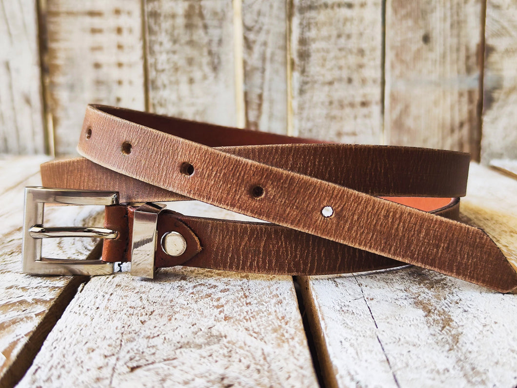 Handcrafted Brown Leather Belt with Silver Buckle - Stylish Unisex Accessory for Men and Women