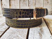 Black Leather Belt, Gold Wash and gold Buckle, Elegant Everyday Accessor. Adjustable belt the perfect gift