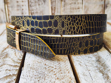 Black Leather Belt, Gold Wash and gold Buckle, Elegant Everyday Accessor. Adjustable belt the perfect gift