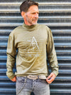 Olive Green Long Sleeve Tee - Original Print by ISHAOR 100% Cotton ,Half-Turtle Neck Tee. stylish shirt to wear with jeans