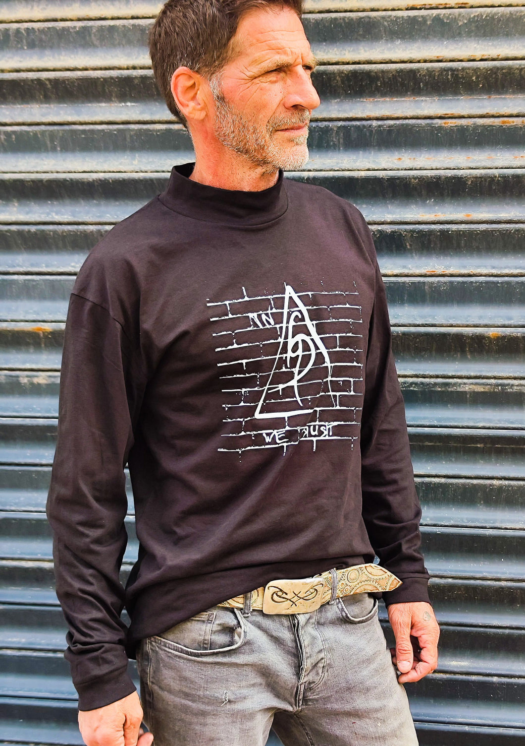 Black Long Sleeve Tee with Original Print by ISHAOR - 100 Cotton Half-Turtle Neck Stylish Design for Jeans