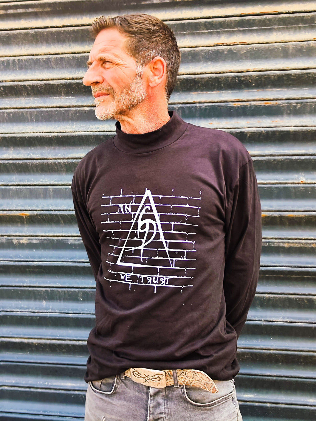 Black Long Sleeve Tee with Original Print by ISHAOR - 100 Cotton Half-Turtle Neck Stylish Design for Jeans