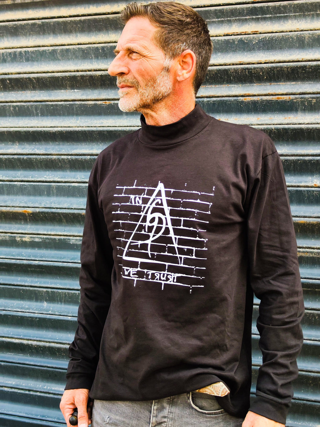 Black Long Sleeve Tee with Original Print by ISHAOR - 100 Cotton Half-Turtle Neck Stylish Design for Jeans