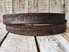 Rugged Handmade Leather Belt: Vintage brown designed with Motorcycle Gear Stamps, perfect personalized gift for bikers