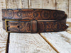 Rugged Handmade Leather Belt: Vintage brown designed with Motorcycle Gear Stamps, perfect personalized gift for bikers