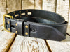Handcrafted original Black Leather Studded Belt with Bronze Buckle and unique design by Ishaor
