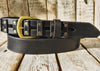 Handcrafted original Black Leather Studded Belt with Bronze Buckle and unique design by Ishaor