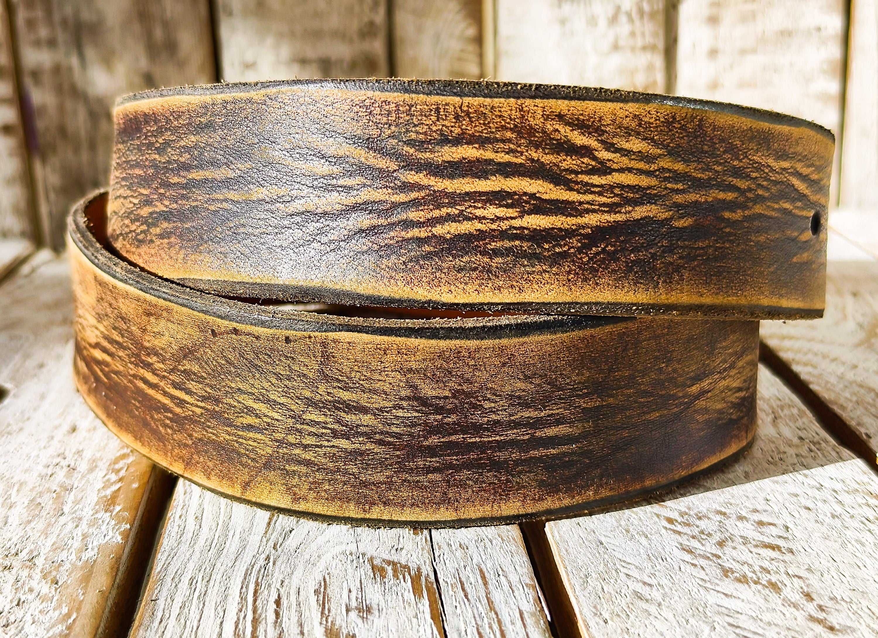 Ishaor Vintage Brown Leather Cowboy Belt, Handmade 4.2cm Western style. High quality Distressed leather