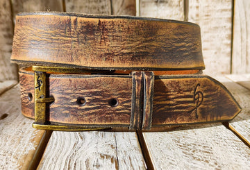 Ishaor Vintage Brown Leather Cowboy Belt, Handmade 4.2cm Western style. High quality Distressed leather