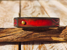 Handcrafted Steampunk Leather Bracelet - 1.5 cm Black & Red Motorcycle Gear Design by ISHAOR