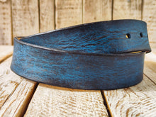 Handmade Blue  Black Leather Belt - 42cm Width Perfect for Jeans - Traditional Craftsmanship by Ishaor