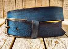 Handmade Blue  Black Leather Belt - 42cm Width Perfect for Jeans - Traditional Craftsmanship by Ishaor