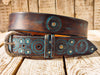 Unique Handmade Leather Belt with Turquoise Motorcycle Gear Design - 36cm Ishaor