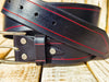 Handmade Black Leather Belt with Red Line Frame - Silver Buckle 42cm Width