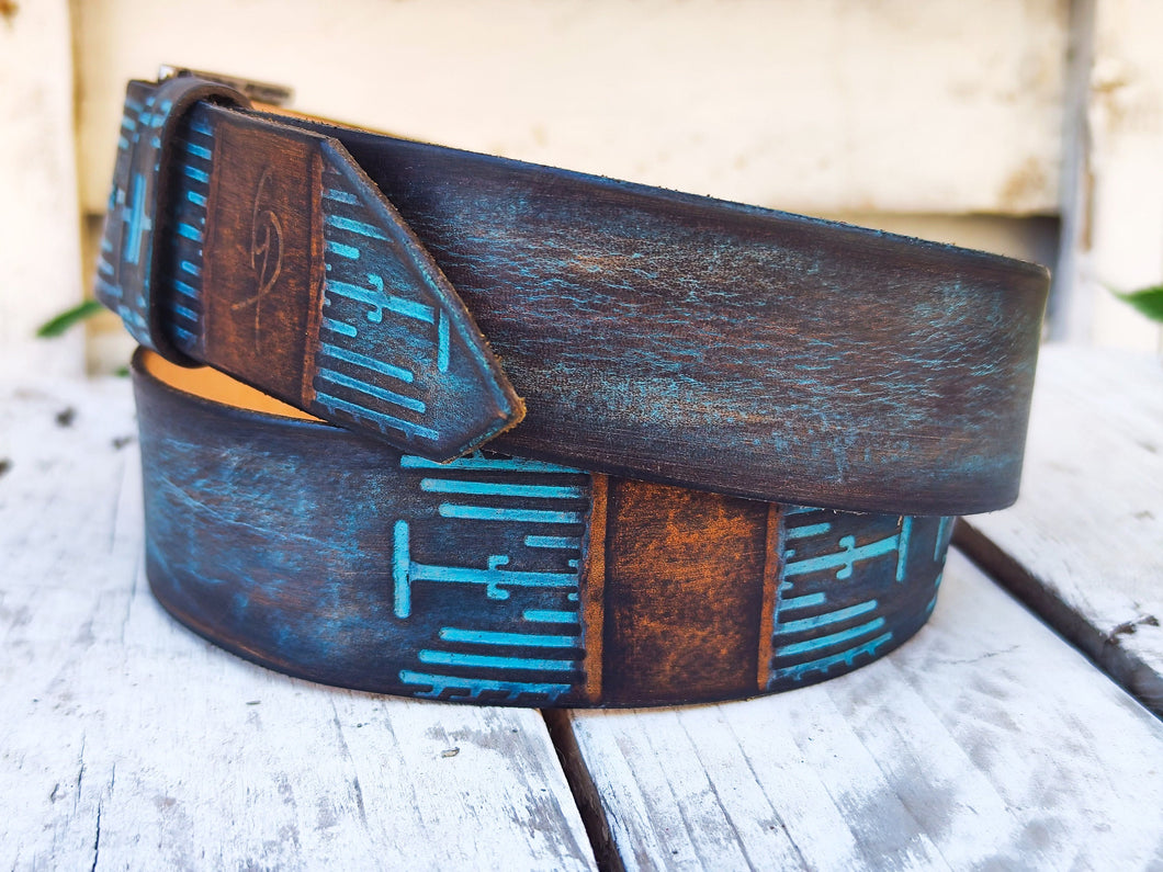 Handmade Brown & Turquoise Leather Belt - Computer-Inspired Design by Ishaor
