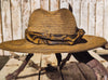 Handmade Straw Hat with Leather Band Removable Peacock Feather - Unique Artistic Design