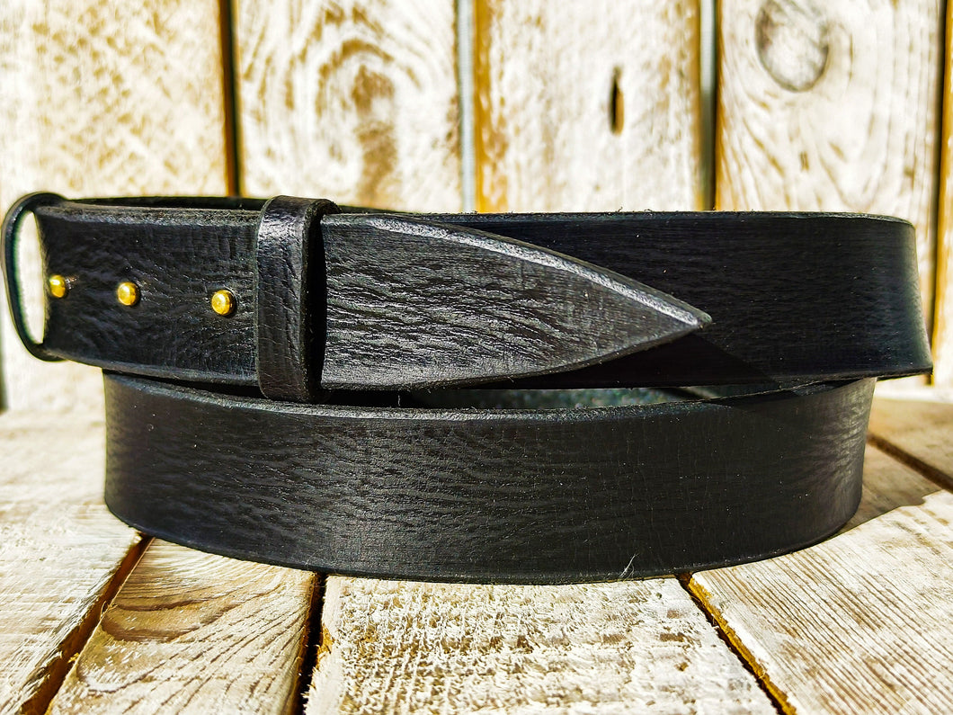 Handmade Black Leather Belt - Elegant Versatile for Casual and Formal Wear - 32cm Width - No-Buckle Design