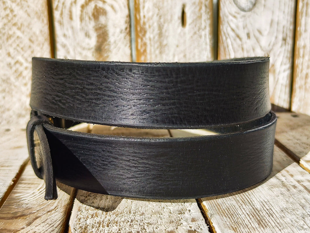 Handmade Black Leather Belt - Elegant Versatile for Casual and Formal Wear - 32cm Width - No-Buckle Design