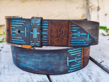 Handmade Brown & Turquoise Leather Belt - Computer-Inspired Design by Ishaor