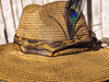 Handmade Straw Hat with Leather Band Removable Peacock Feather - Unique Artistic Design