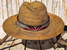 Handcrafted Straw Hat with Red Flower Vintage Leather Band - Unique Boho-Chic Design