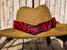 Handcrafted Straw Hat with Carved Leather Band - Bold 3D Design - Red and Black