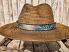 Handcrafted Boho Straw Hat with Turquoise Flower Vintage Leather Band - Unique Design