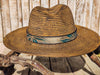 Handcrafted Boho Straw Hat with Turquoise Flower Vintage Leather Band - Unique Design