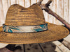 Handcrafted Boho Straw Hat with Turquoise Flower Vintage Leather Band - Unique Design