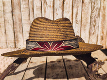 Handcrafted Straw Hat with Red Flower Vintage Leather Band - Unique Boho-Chic Design
