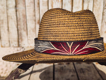Handcrafted Straw Hat with Red Flower Vintage Leather Band - Unique Boho-Chic Design