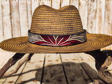 Handcrafted Straw Hat with Red Flower Vintage Leather Band - Unique Boho-Chic Design