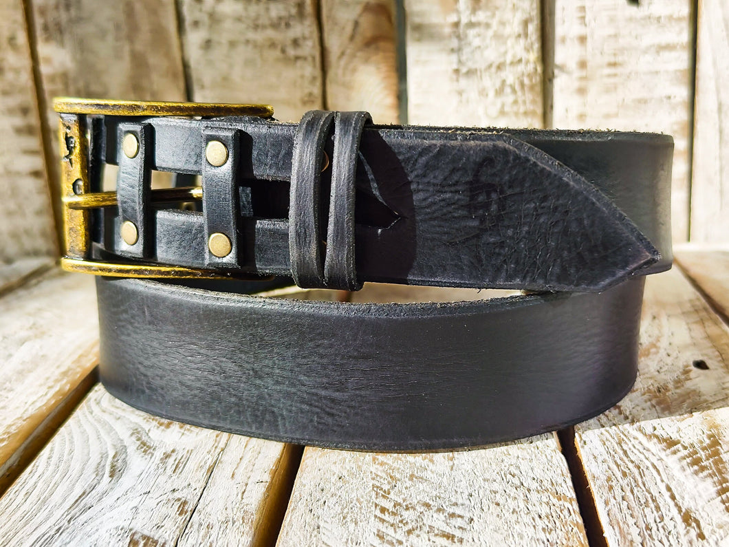 Artisan Leather Mens Belt - Black Riveted Studded Unique Quality Design