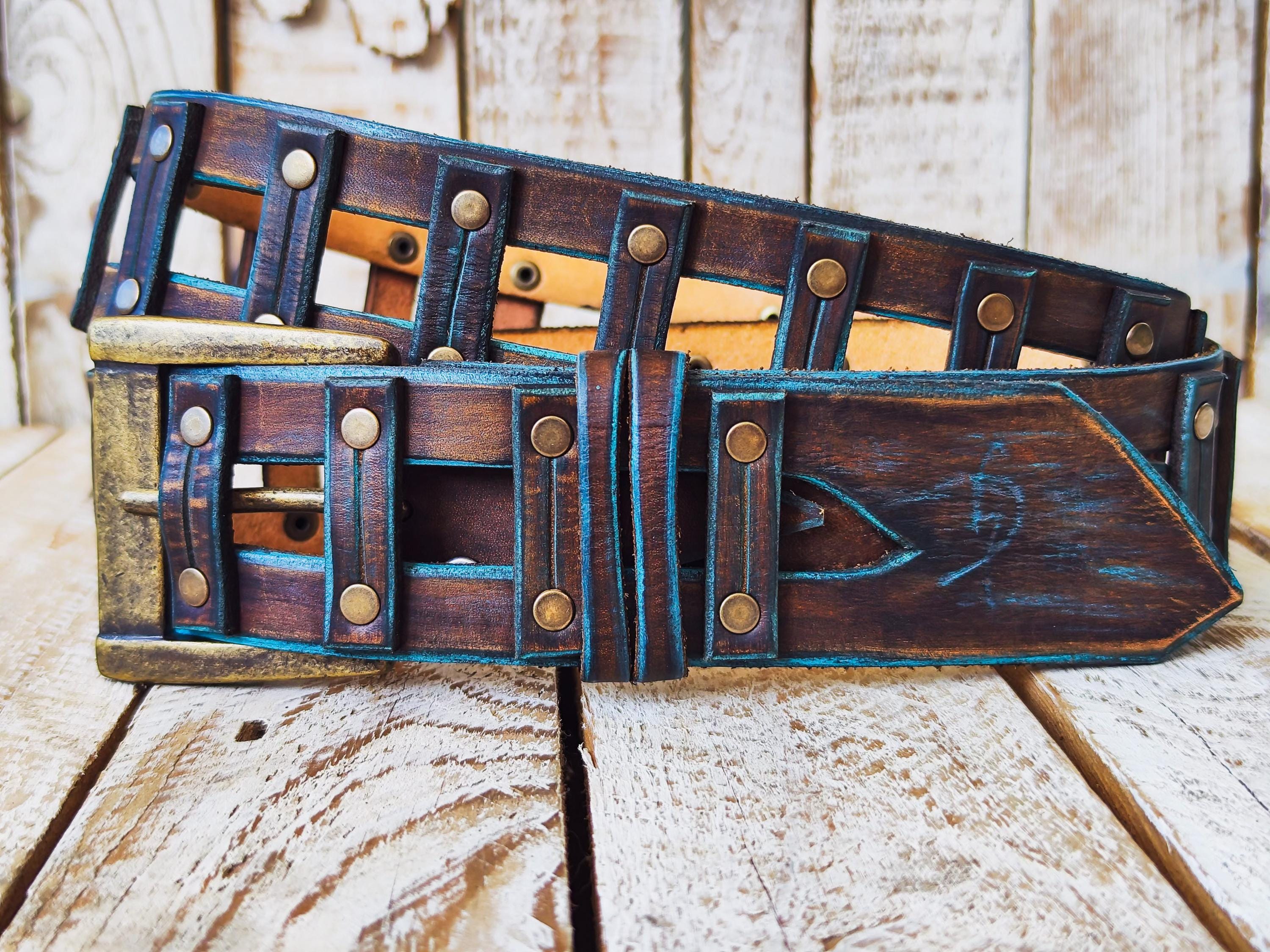 Handmade Brown Leather rivet Belt 