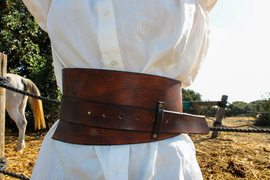 Handcrafted Brown Leather Waist Belt with Bronze Ring Closure by ISHAOR Exclusive Design