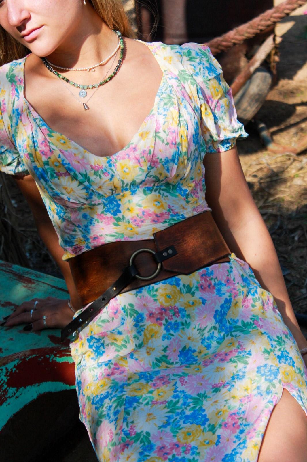 Handcrafted Brown Leather Waist Belt with Bronze Ring Closure by ISHAOR Exclusive Design