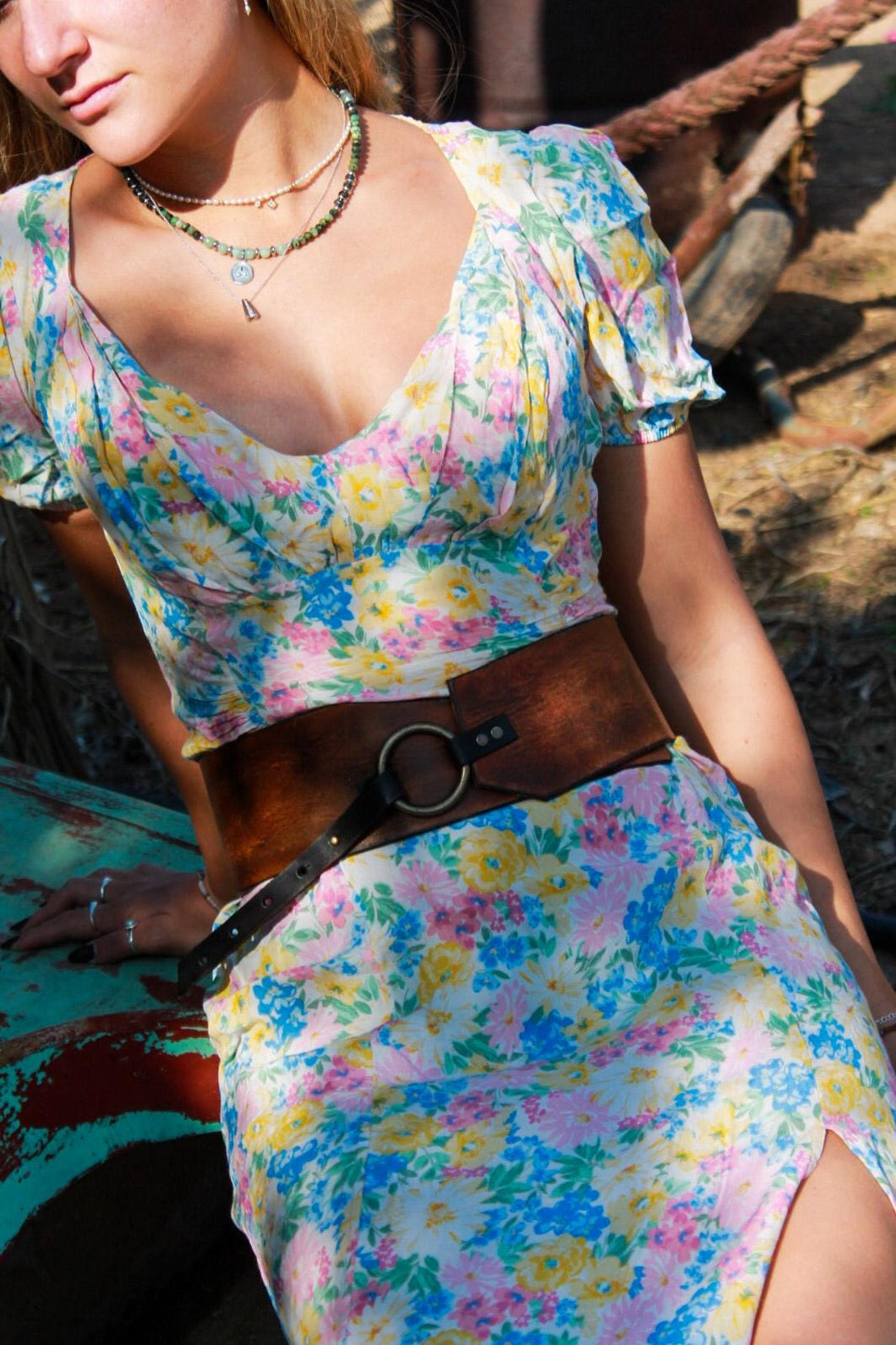 Handcrafted Brown Leather Waist Belt with Bronze Ring Closure by ISHAOR Exclusive Design