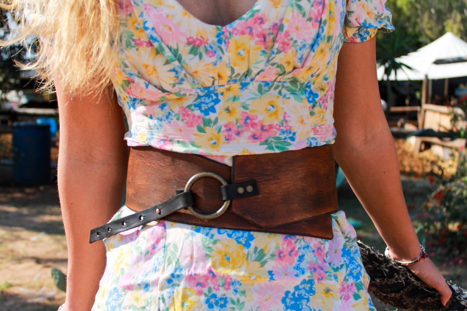 Handcrafted Brown Leather Waist Belt with Bronze Ring Closure by ISHAOR Exclusive Design