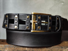 Black Leather Studded Belt – Handmade Full Grain Leather Belt with Metal Rivets – Statement Belt