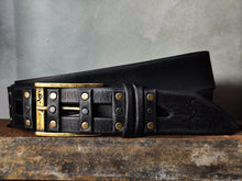 Black Leather Studded Belt – Handmade Full Grain Leather Belt with Metal Rivets – Statement Belt